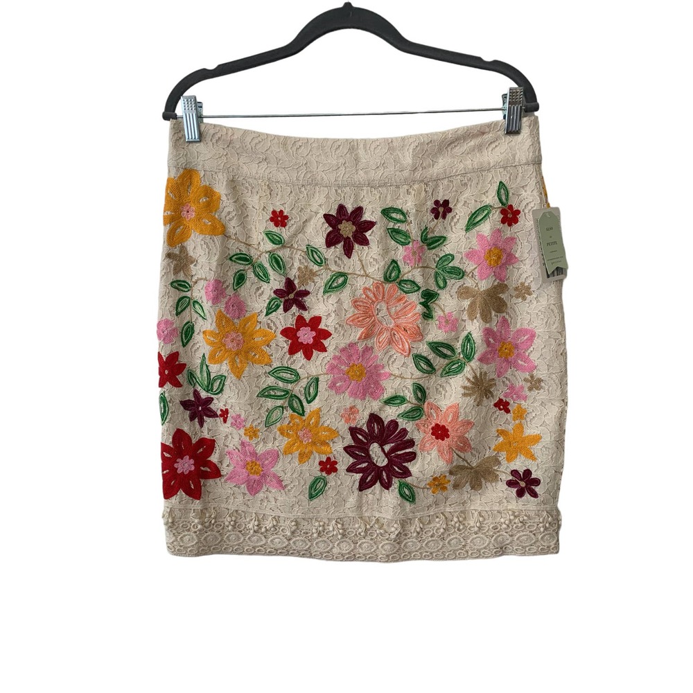 Anthropologie Maeve Ayaka Floral Lace Embroidered Pencil Mini Skirt Size 12